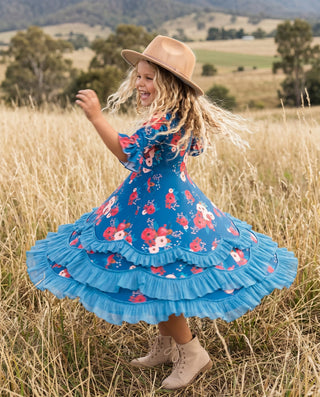 Bella Blue Sapphire Garden Ruffles Dress
