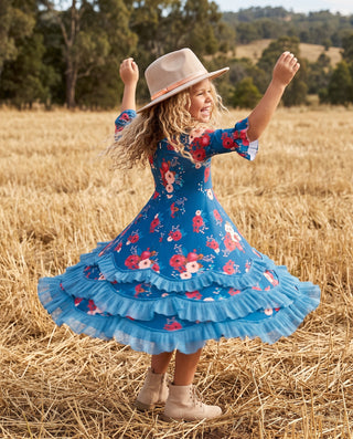 Bella Blue Sapphire Garden Ruffles Dress