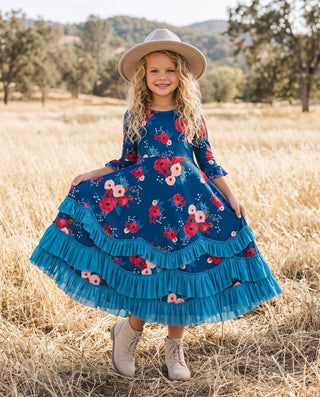 Bella Blue Sapphire Garden Ruffles Dress