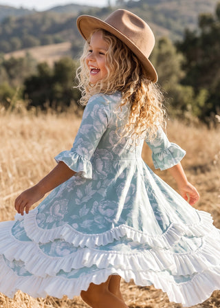 Bella Soft Sage Twirl Ruffles Dress