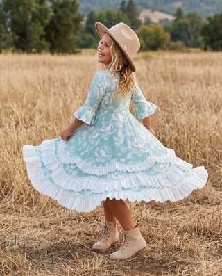 Bella Soft Sage Twirl Ruffles Dress