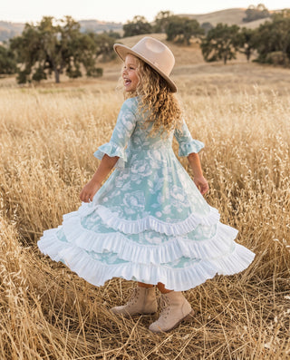 Bella Soft Sage Twirl Ruffles Dress