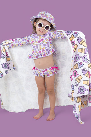 SWEET SUMMER DREAM RASH GUARD RUFFLE TWO-PIECE SWIM SUIT