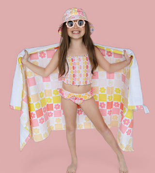 SUMMER SUNSET CHECKERS DREAM SMOCKED TANKINI TWO PIECE SWIM SUIT