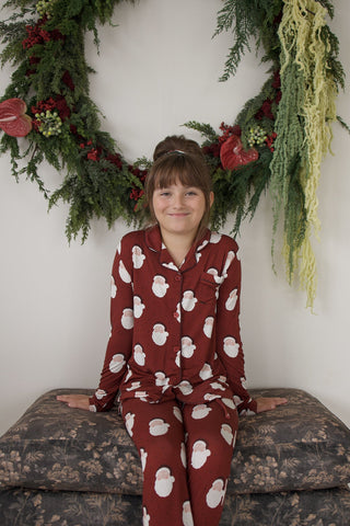 Girl's Bamboo Button Up Lounge Set | Vintage Santa