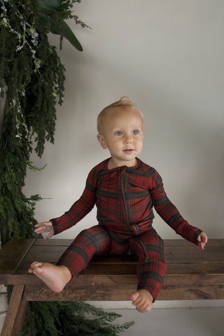 Bamboo Zip Pajamas | Christmas Plaid