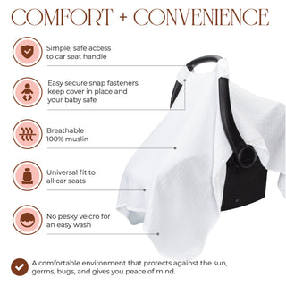 Baby Car Seat Cover by Comfy Cubs - White
