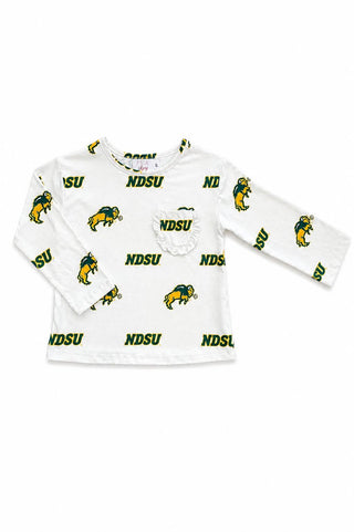 North Dakota State University White Bison L/S Ruffle Pocket Tee