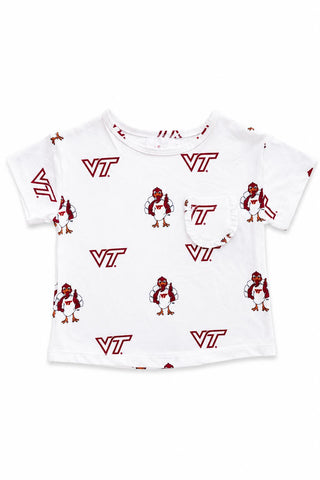 Virginia Tech White Hokie Ruffle Pocket Tee