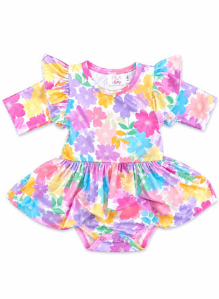 Colorful Carnations 3/4 Sleeve Flutter Twirl Bodysuit