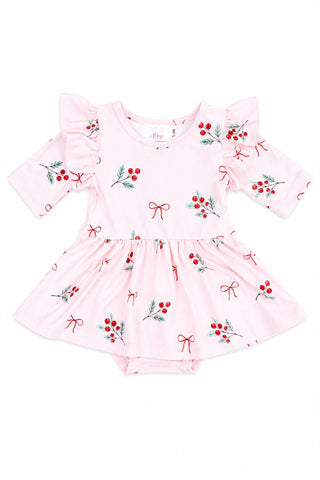 Winter Berries 3/4 Sleeve Flutter Twirl Bodysuit