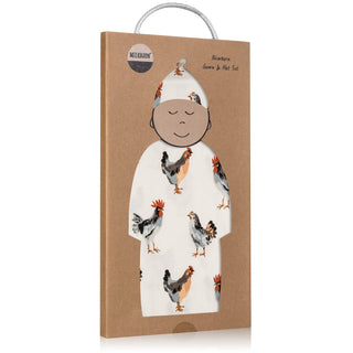Chicken Organic Cotton Newborn Gown & Hat Set