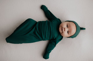 Forest Green Knotted Newborn Baby Gown