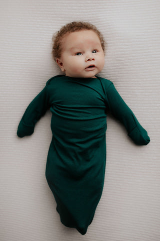 Forest Green Knotted Newborn Baby Gown