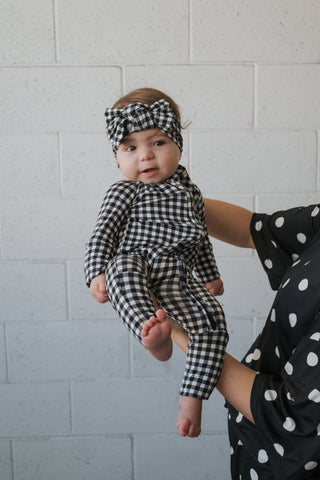 Bamboo Zip Pajamas | Black Gingham