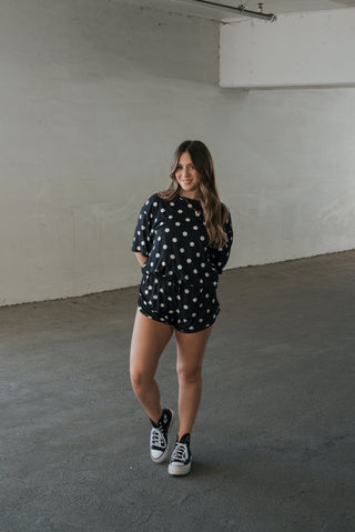 Women's Bamboo Short Set | B&W Polka Dot