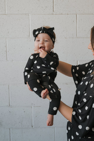 Bamboo Zip Pajamas | B&W Polka Dot