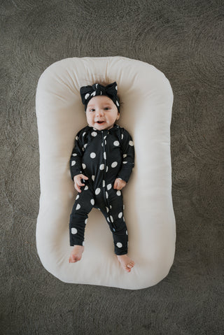Bamboo Zip Pajamas | B&W Polka Dot