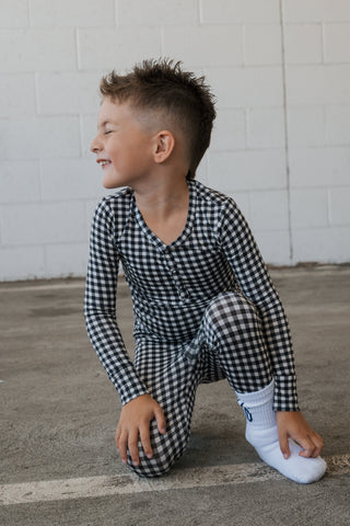 Bamboo Two Piece Pajamas | Black Gingham
