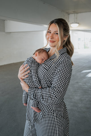 Women's Bamboo Button Up Lounge Set | Black Gingham
