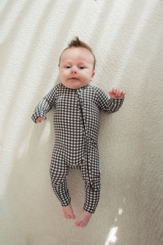 Bamboo Zip Pajamas | Green Gingham