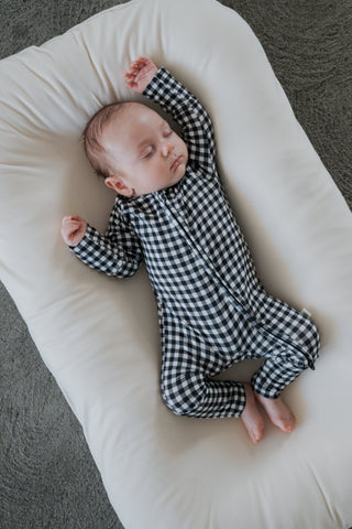 Bamboo Zip Pajamas | Black Gingham