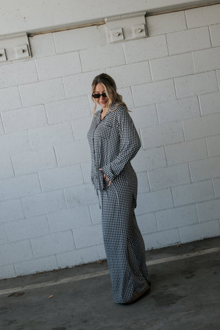 Women's Bamboo Button Up Lounge Set | Black Gingham