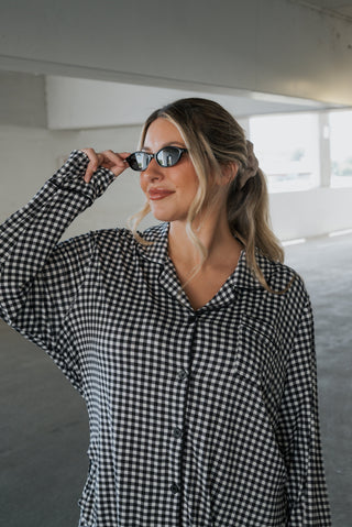 Women's Bamboo Button Up Lounge Set | Black Gingham