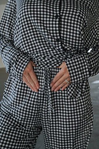 Women's Bamboo Button Up Lounge Set | Black Gingham