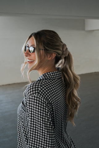 Women's Bamboo Button Up Lounge Set | Black Gingham