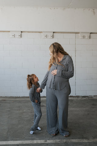 Girl's Bamboo Button Up Lounge Set | Black Gingham
