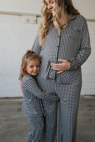 Girl's Bamboo Button Up Lounge Set | Black Gingham