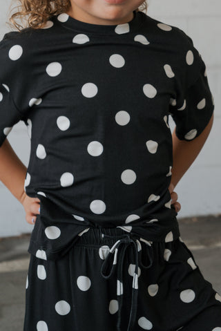 Girl's Bamboo Short Set | B&W Polka Dot