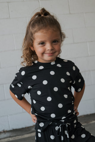 Girl's Bamboo Short Set | B&W Polka Dot