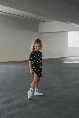 Girl's Bamboo Short Set | B&W Polka Dot