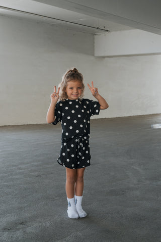 Girl's Bamboo Short Set | B&W Polka Dot