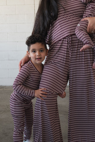 Bamboo Two Piece Pajamas | Maroon Stripe