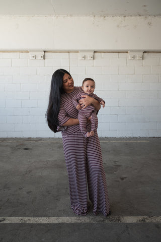Bamboo Zip Pajamas | Maroon Stripe