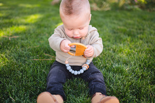 Duck Egg Blue Silicone Bead & Wood Ring Pacifier Clip