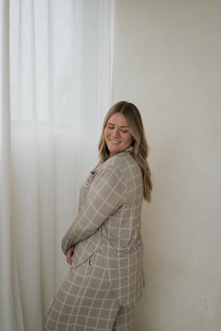 Women's Bamboo Button Up Lounge Set | Linen Grid