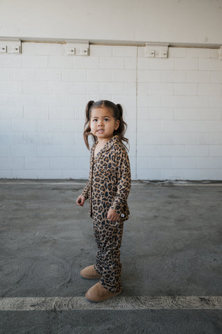 Girl's Bamboo Button Up Lounge Set | Leopard