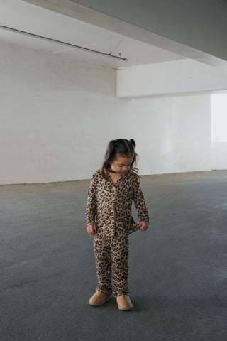 Girl's Bamboo Button Up Lounge Set | Leopard