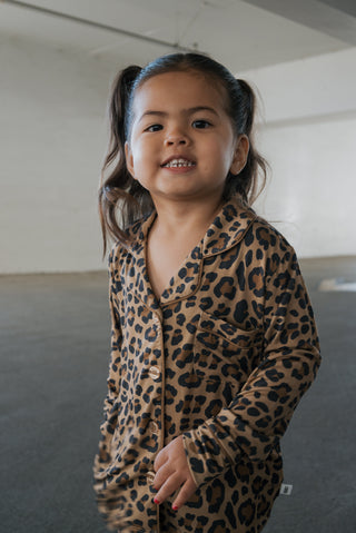 Girl's Bamboo Button Up Lounge Set | Leopard