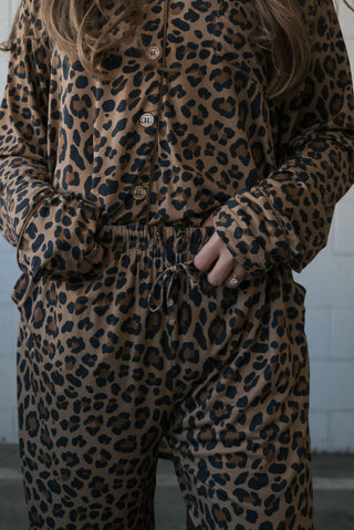 Women's Bamboo Button Up Lounge Set | Leopard