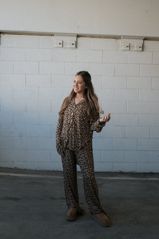 Women's Bamboo Button Up Lounge Set | Leopard