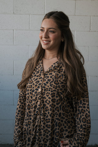 Women's Bamboo Button Up Lounge Set | Leopard