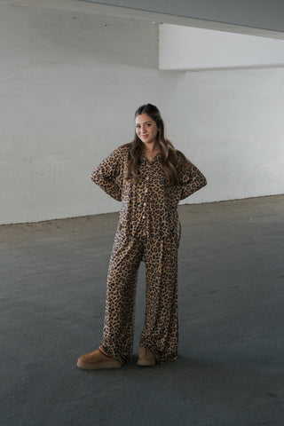 Women's Bamboo Button Up Lounge Set | Leopard