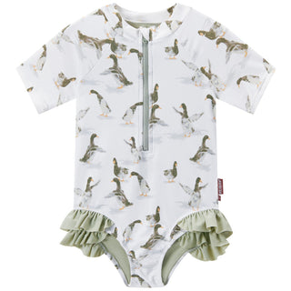 Duck Short Sleeve Ruffled One-Piece Swimsuit