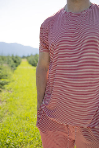 Men's Short Sleeve Pajamas | Peppermint Stripe Ribbed