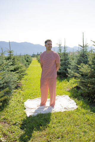 Men's Short Sleeve Pajamas | Peppermint Stripe Ribbed